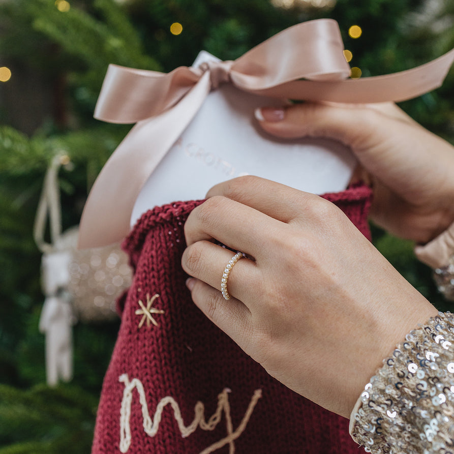 Pulling out a beautifully wrapped jewellery box out of a Christmas stocking