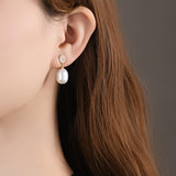 Bell Oval Diamond and Pearl Drop Earrings
