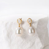 Bell Oval Diamond and Pearl Drop Earrings