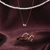 Dainty Diamond and freshwater pearl solid gold necklace and earrings