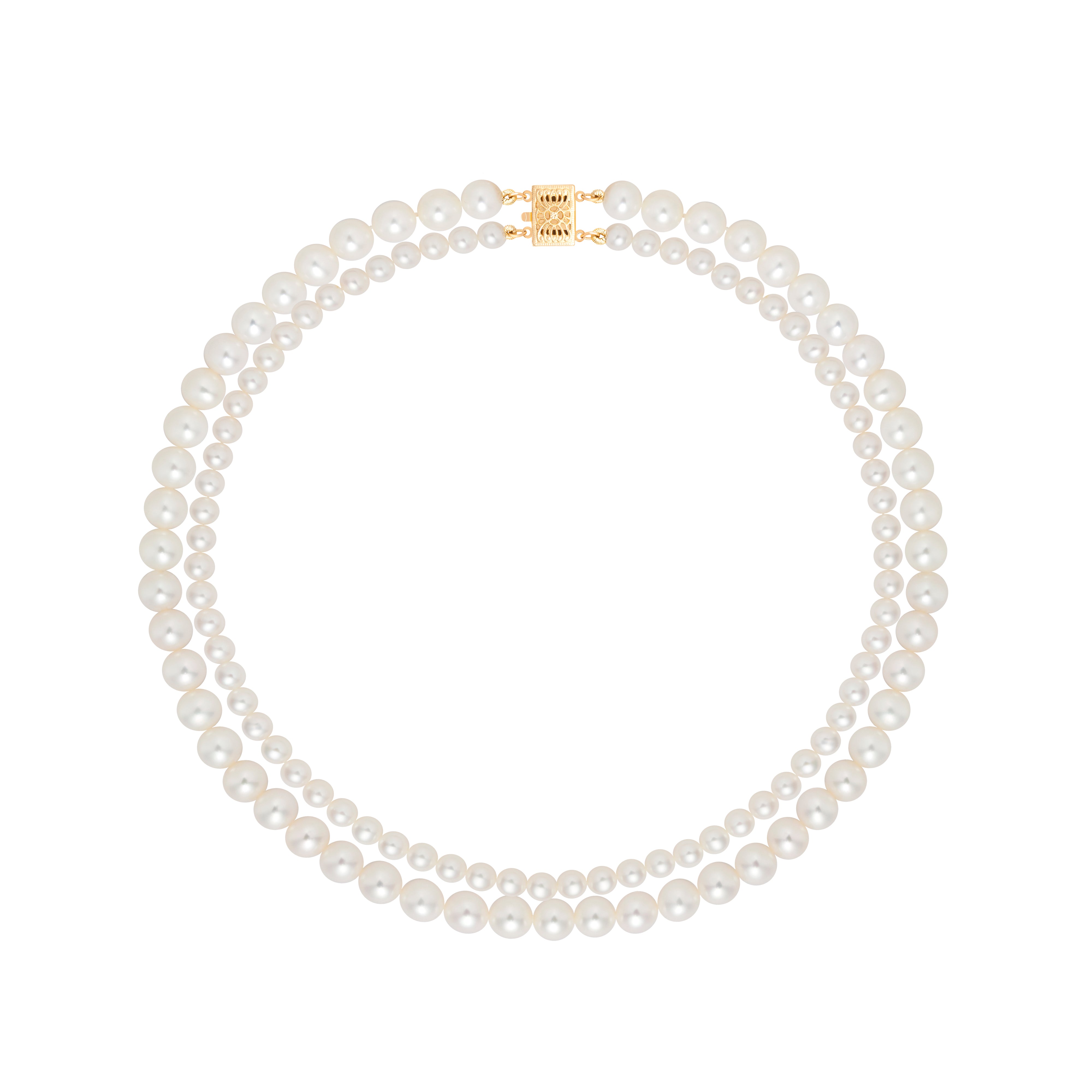 Freshwater pearl double strand necklace with solid gold clasp