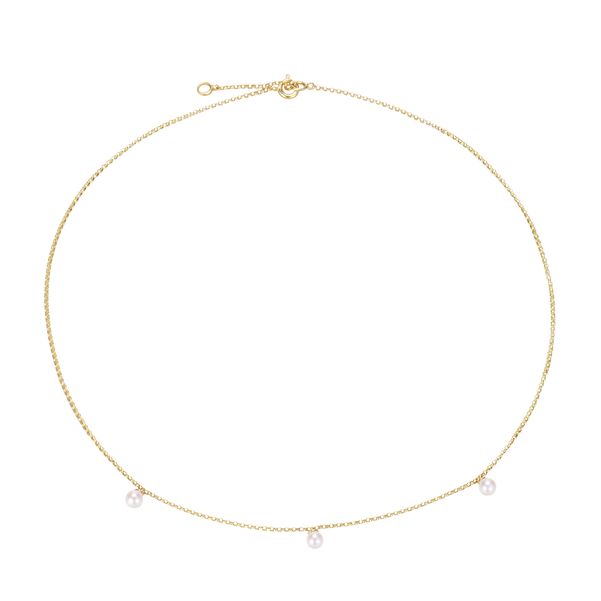 Three freshwater pearl on solid gold chain necklace