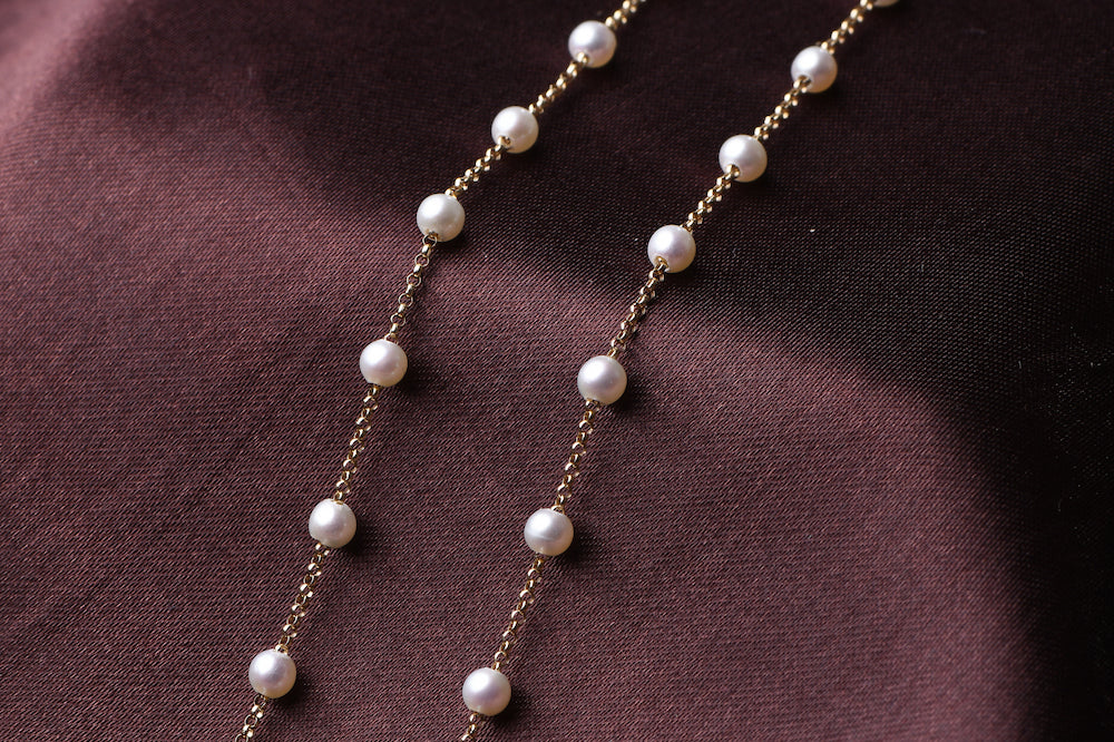 Mini freshwater pearl and solid gold cascading earring