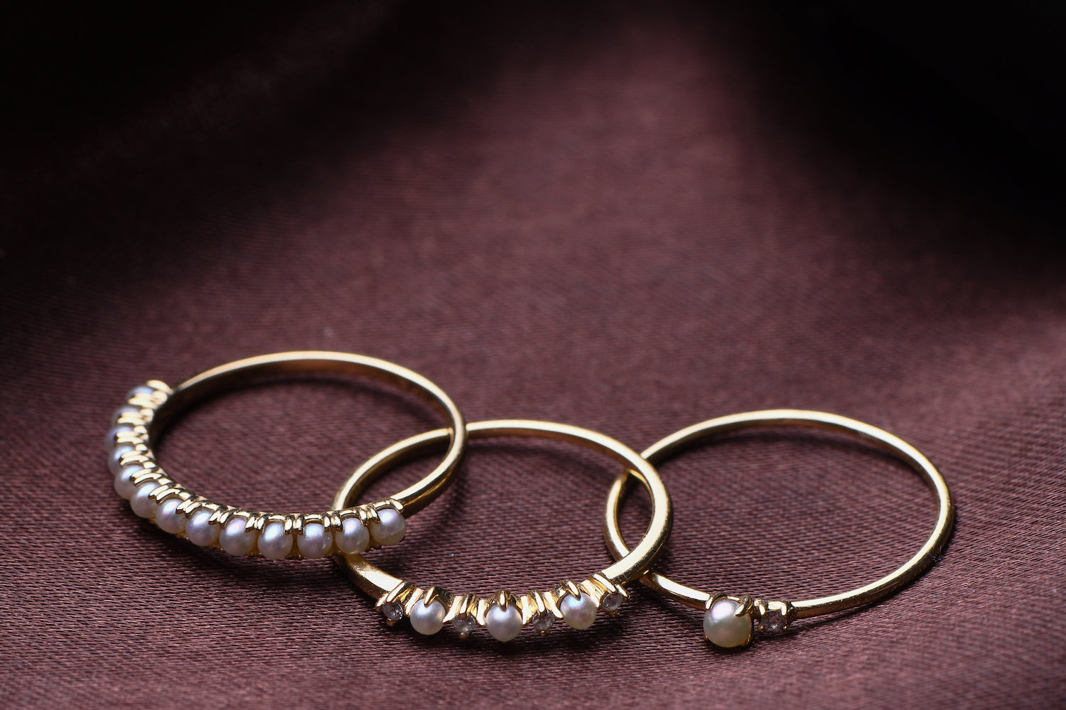 Dainty pearl and diamond solid gold rings