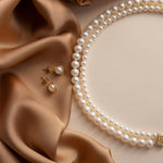 Freshwater pearl double strand necklace with round pearl earrings