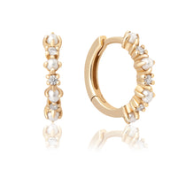 Diamond and freshwater pearl huggie earrings