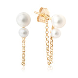 Double freshwater pearl with solid gold chain earrings