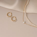 Mini freshwater pearl choker with mini pearl and solid gold necklace with mini pearl huggie earrings