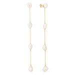 Long dangling freshwater pearl and solid gold earring