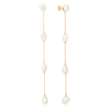 Long dangling freshwater pearl and solid gold earring